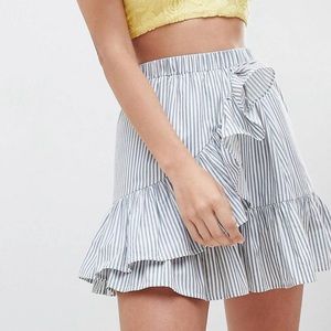 White and Blue Striped Ruffle Skirt! Like-new!